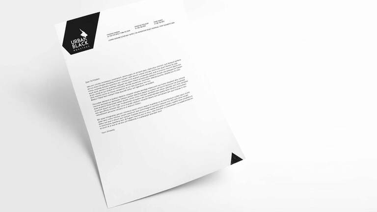 SIMONSAYS DIGITAL AGENCY Urban Black Roasters letterhead featuring elegant design and professional typography on a white background.
